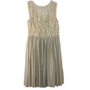Women’s Cream Tan Crochet Tulle Mini Dress Sleeveless (Size XS -  S)